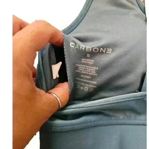 Carbon38 Womens Teal Luxury Stretch Activewear Action Bra 2.0 in Takara Shine S - Picture 6 of 9